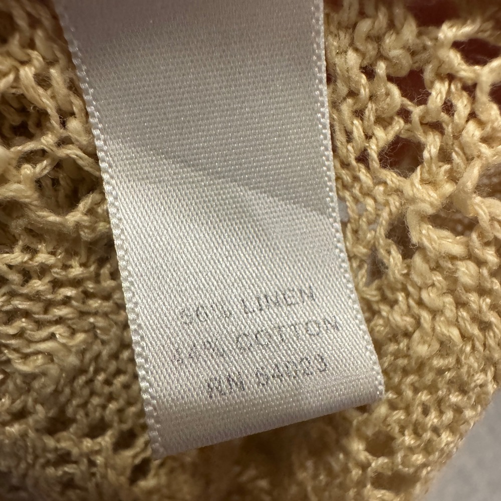 Y2K Banana Republic Tan Linen Cotton Pointelle Knit V-Neck Shell Top Medium - Picture 4 of 10